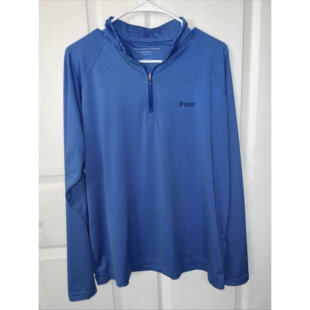 Holderness & Bourne 1/4 Zip Dry Luxe Performance Sz LG Tailored Fit Striped Logo